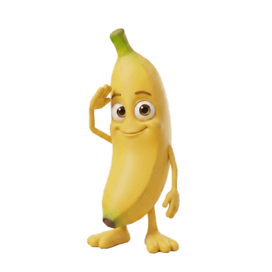 Banana mascot saluting, victorious pose